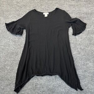 Paisley Vine YC340B Tunic Top Medium Black Sharkbite Hem Bell Sleeve